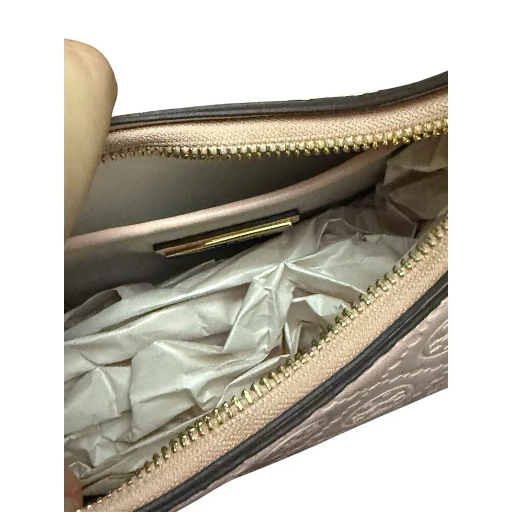 Tory Burch T Monogram Debossed Leather Crescent Shoulder Bag-Blush Pink New $469